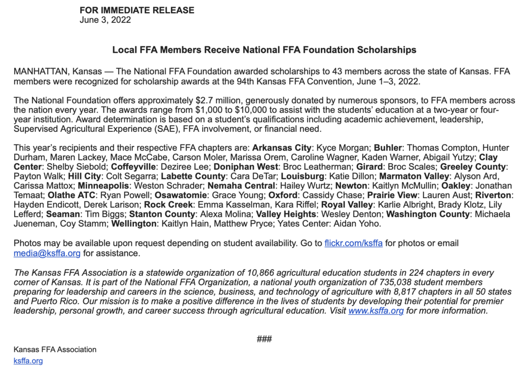 FFA press release